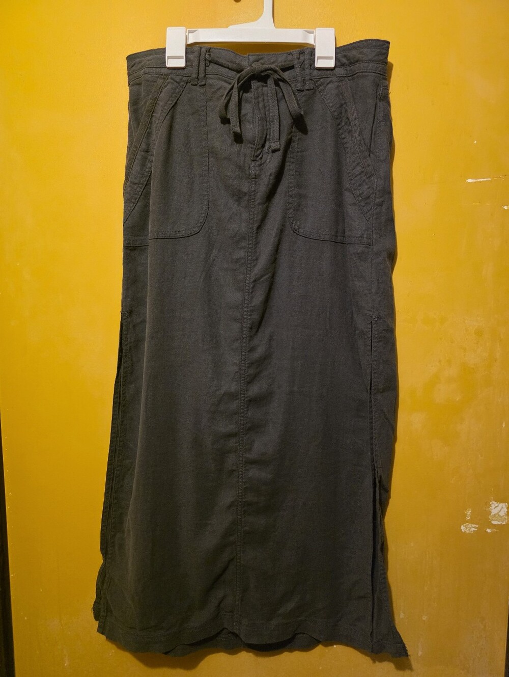 Gray  Drawstring Low-Rise MAXI Dreamy Drape Linen Skirt